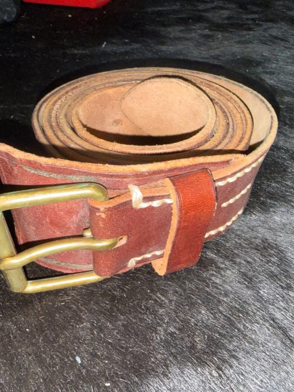 Polo Ralph Lauren Brass Buckle Italian Saddle Leather Belt 63 inches long Sz 56